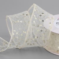 Лента декоративная &laquo;Пайетки&raquo;, 40 мм, 9 &plusmn; 0,5 м, цвет бежевый