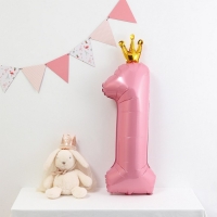 Шар фольгированный 40" &laquo;Цифра 1 с короной&raquo;, цвет розовый