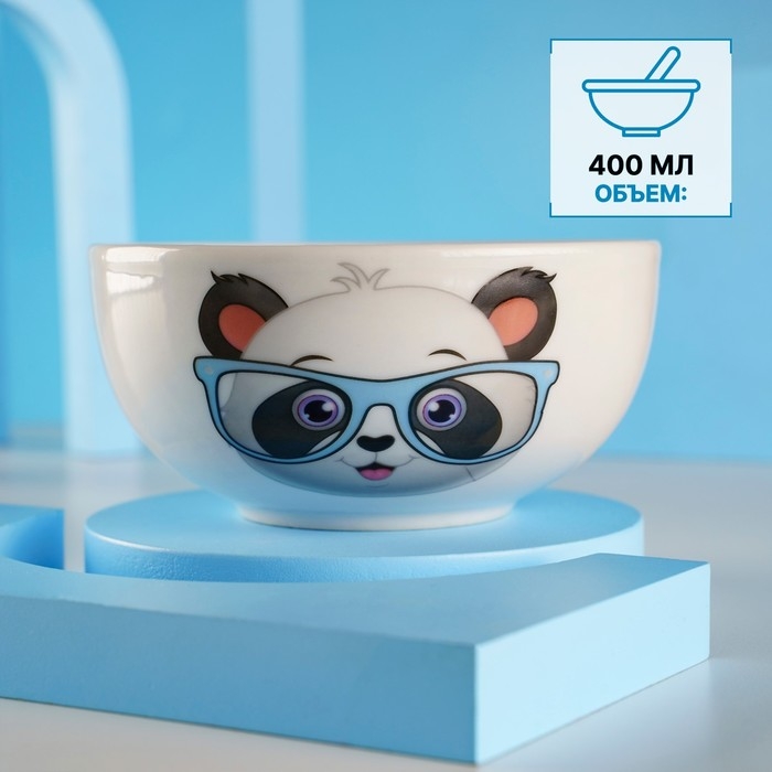 Набор детской посуды из керамики Доляна &laquo;Панда&raquo;, 2 предмета: кружка 230 мл, миска 400 мл, цвет белый