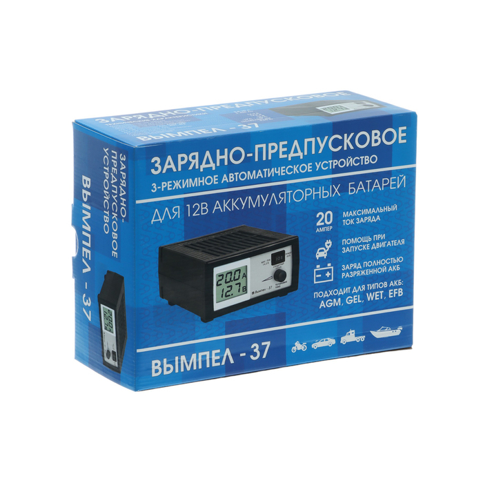 Зарядно-предпусковое устройство Зарядно-предпусковое устройство "Вымпел-37" 0.8-20 А,12 В, для всех типов АКБ