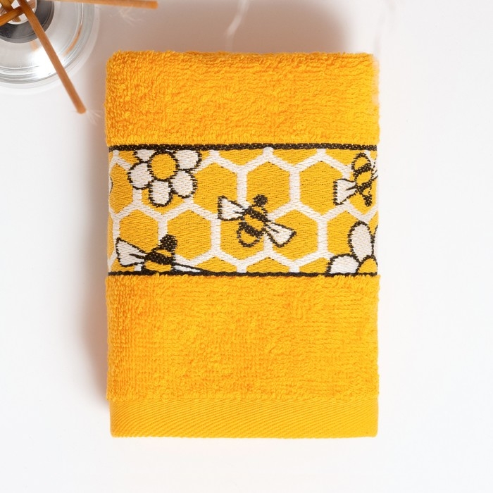 Полотенце махровое 30х60см, Пчелы, оранжевый 340г/м хл