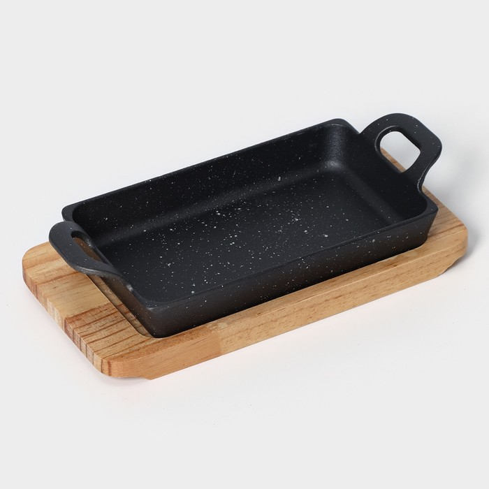 Сковорода чугунная «Ночь», 25×12×3 см, на деревянной подставке Сковорода чугунная «Ночь», 25×12×3 см, на деревянной подставке
