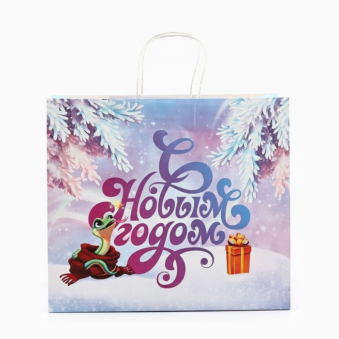 Новый год. Пакет подарочный новогодний &laquo;Змея 2025&raquo;, белый крафт, 32 х 28 х 15 см , Новый год