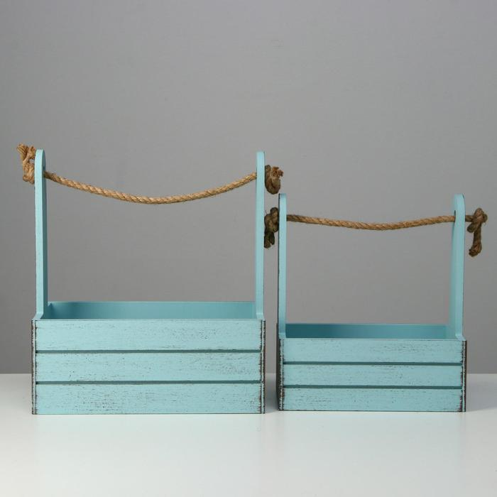 Набор кашпо деревянных 2 в 1 (25.5&times;15&times;30; 20&times;12&times;23) "Прованс", серо-голубой