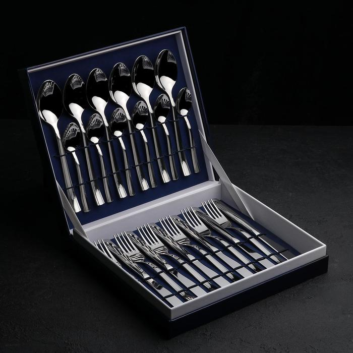 Набор столовый &laquo;Торжество&raquo;, 24 предмета, толщина 2 мм, декоративная коробка, цвет серебряный