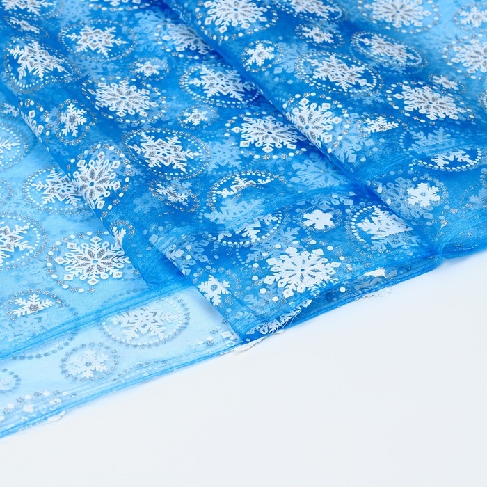 Новый год! Лоскут органзы, с рисунком снежинки, 100 × 150 см Новый год! Лоскут органзы, с рисунком снежинки, 100 × 150 см