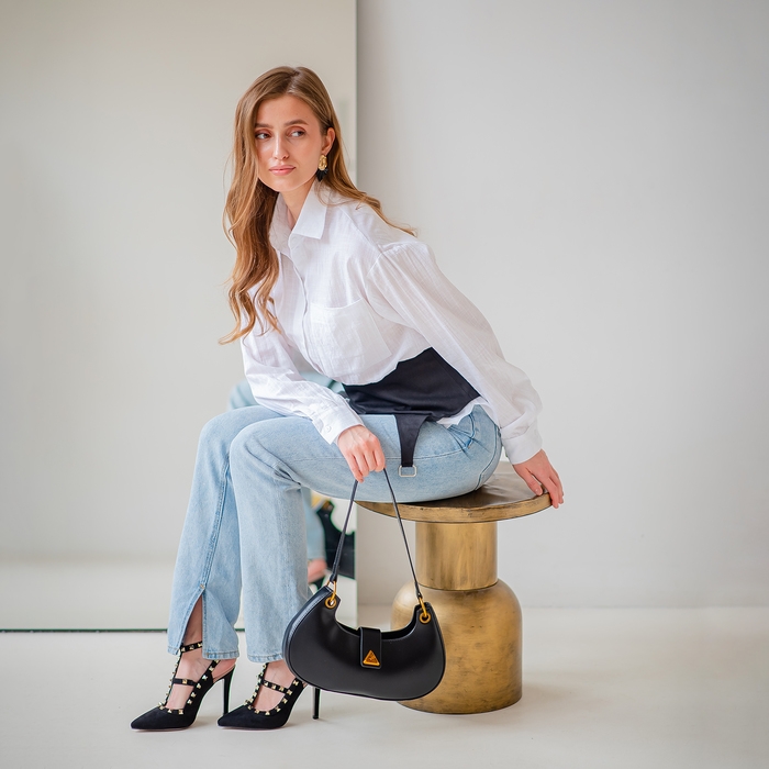 Сумка женская багет на молнии TEXTURA, средний размер, цвет чёрный Сумка женская багет на молнии TEXTURA, средний размер, цвет чёрный