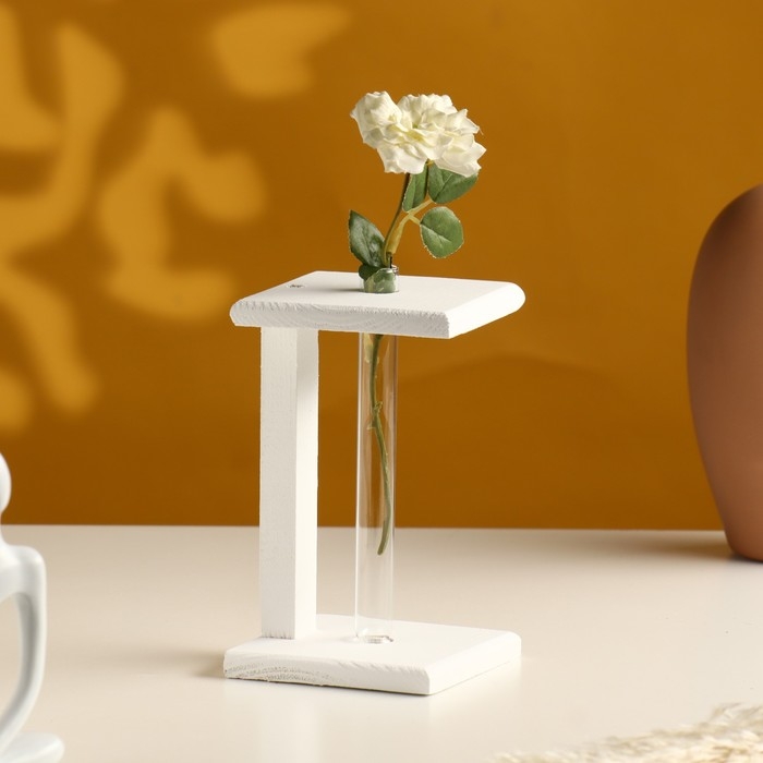 Кашпо деревянное 9&times;9&times;16 см с 1 колбой "Квадрат", белый Дарим Красиво