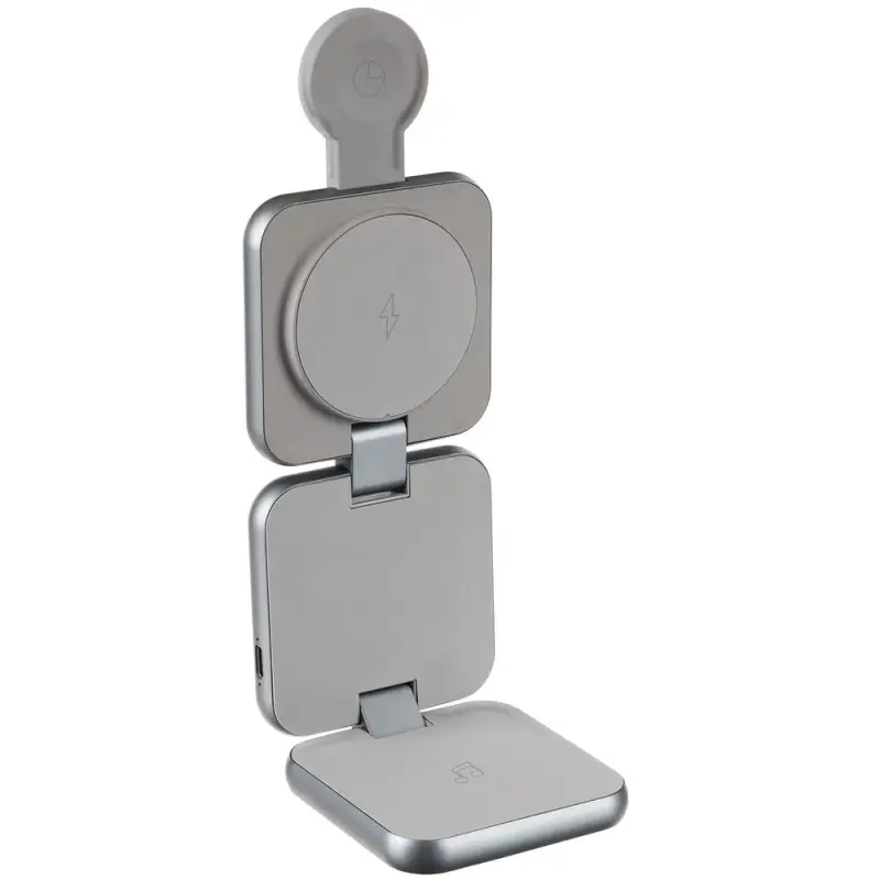 Складная станция беспроводной зарядки Terza, серебристая Складная станция беспроводной зарядки Terza, серебристая
