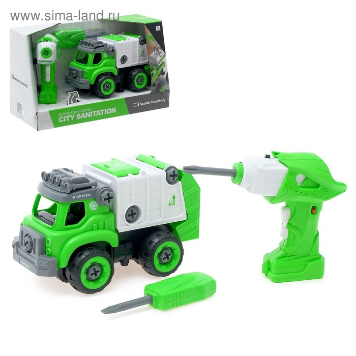Конструктор винтовой &laquo;Мусоровоз&raquo;, с электр. шуруповертом, р/у, 27 деталей