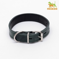 Ошейник кожанный двухслойный 3 см, ОШ 35-47 см, изумрудный Ошейник кожанный двухслойный 3 см, ОШ 35-47 см, изумрудный