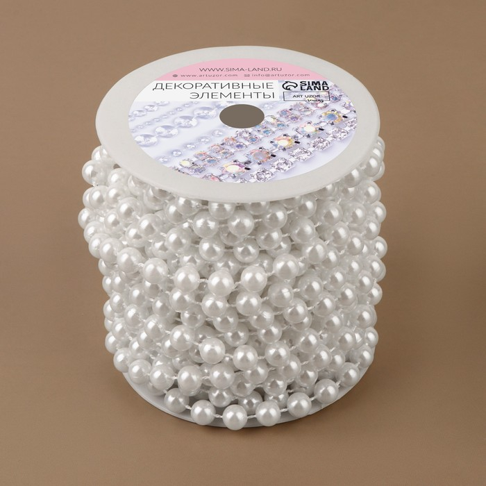 Жемчуг на нитях, круглый, 8 мм, 9 &plusmn; 1 м, цвет белый