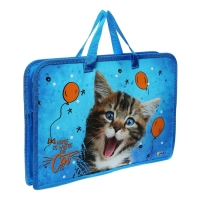 Папка с ручками А4, 340 х 245 х 40 мм, пластиковая, ручки-тесьма, Оникс ПТ-14 "Ура-мяу!" Папка с ручками А4, 340 х 245 х 40 мм, пластиковая, ручки-тесьма, Оникс ПТ-14 "Ура-мяу!"