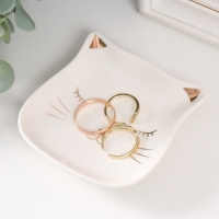 Сувенир керамика подставка под кольца "Довольная мордочка кота" 8х10х1,2 см