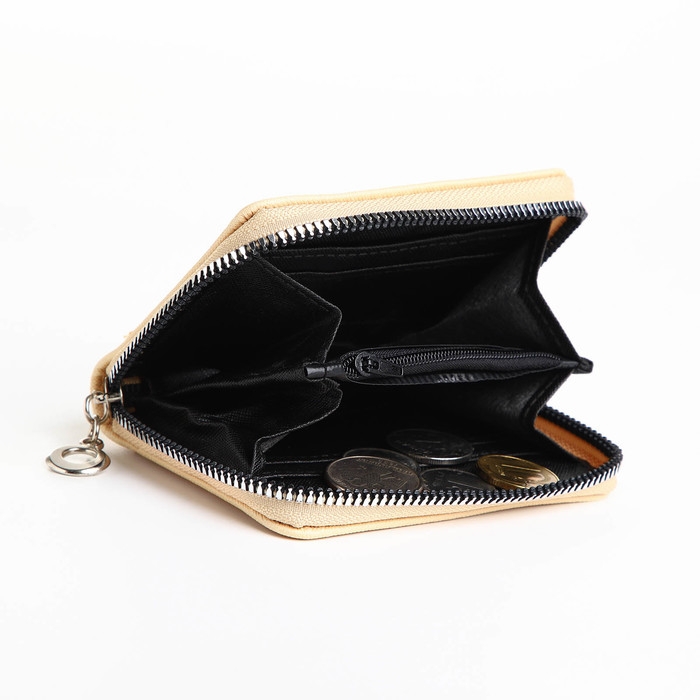 Кошелёк на молнии, отдел для карт, для монет, цвет бежевый