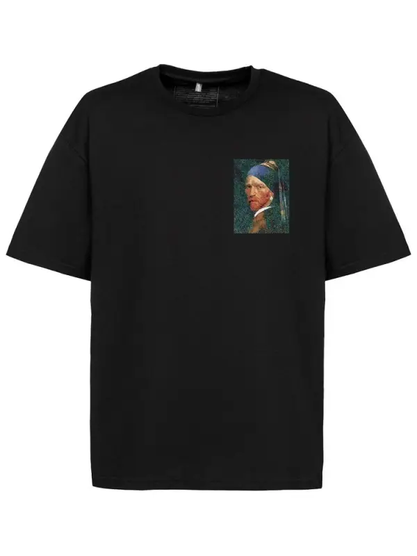 Футболка оверсайз &laquo;Мужчина с жемчужной сережкой&raquo;, черная, размер M/L