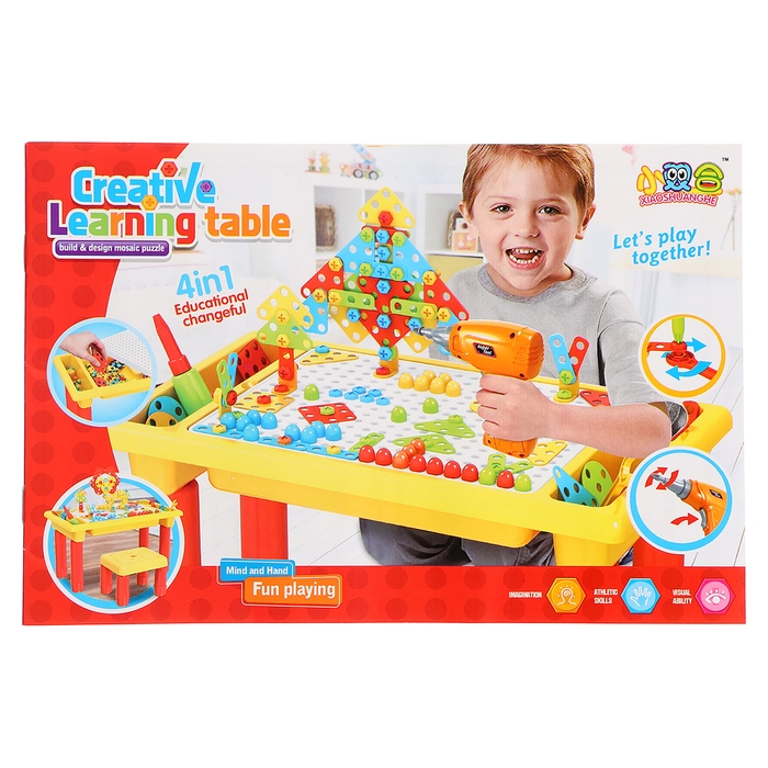 Конструктор винтовой &laquo;Обучающая мозаика&raquo;, 4 в 1, стол+стул, с электрическим шуруповёртом