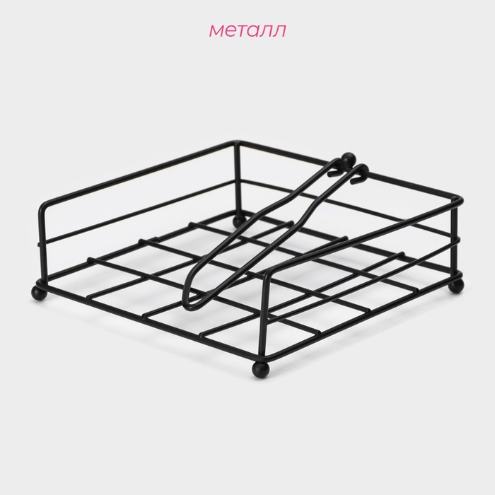 Салфетница Доляна &laquo;Столовые приборы&raquo;, с держателем, 17,5&times;18&times;6 см, цвет чёрный