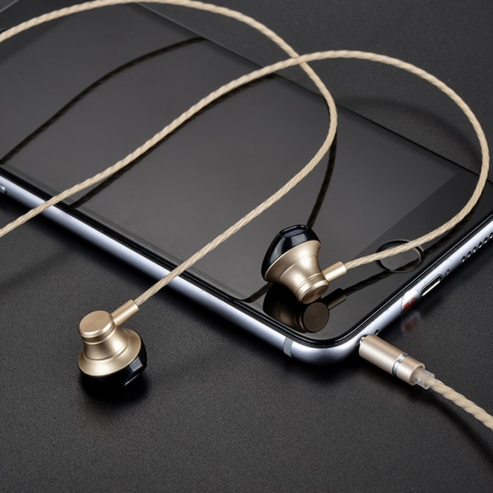 Наушники Hoco M18, проводные, вкладыши, микрофон, jack 3.5 mm, 1.2 м, золотистые