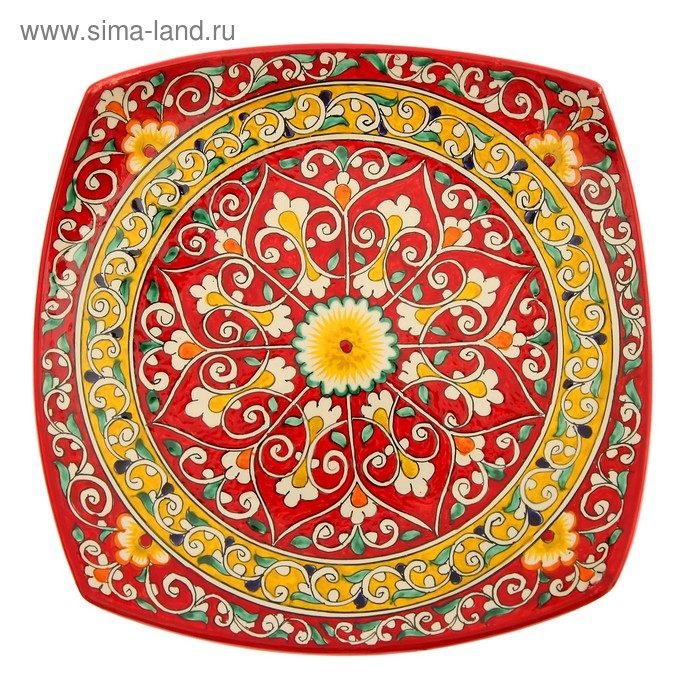Ляган Риштанская Керамика Ляган Риштанская Керамика "Узоры", 31 см, квадратный, красный микс
