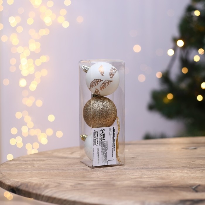 Шары ёлочные новогодние &laquo;С Новым годом!&raquo;, на Новый год, пластик, d=6, 3 шт., цвет белое золото