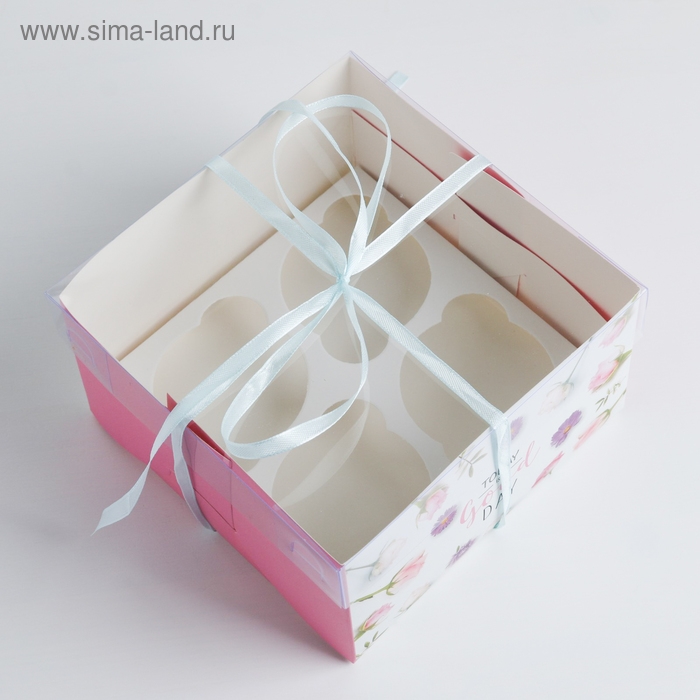 Коробка для капкейков, кондитерская упаковка, 4 ячейки &laquo;Today is a good day&raquo;, 16 х 16 х 10 см