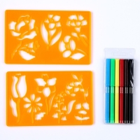 Трафареты &laquo;Цветы&raquo;, набор 2 шт., 6 шт. фломастеров
