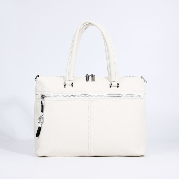 Сумка-тоут на молнии, 2 наружных кармана, цвет белый Сумка-тоут на молнии, 2 наружных кармана, цвет белый