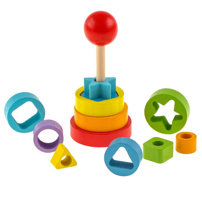 Детская развивающая пирамидка "Фигурки" 14 &times; 6,2 &times; 6,2 см, по методике Монтессори