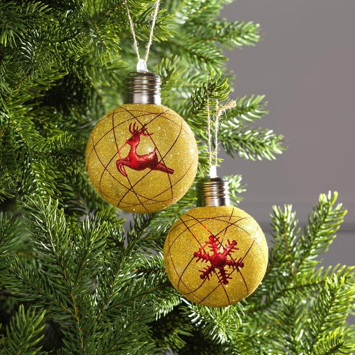 Набор ёлочных шаров «Красные нити» 2 шт., батарейки, 1 LED, свечение тёплое белое Набор ёлочных шаров «Красные нити» 2 шт., батарейки, 1 LED, свечение тёплое белое