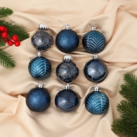 Набор шаров пластик d-6 см, 9 шт "Мелодия" веточки диско, синий Набор шаров пластик d-6 см, 9 шт "Мелодия" веточки диско, синий