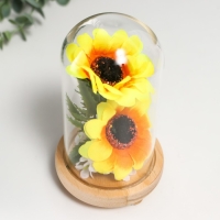 Сувенир текстиль, дерево, стекло "Подсолнухи в колбе" 14,5х8,5х8,5 см