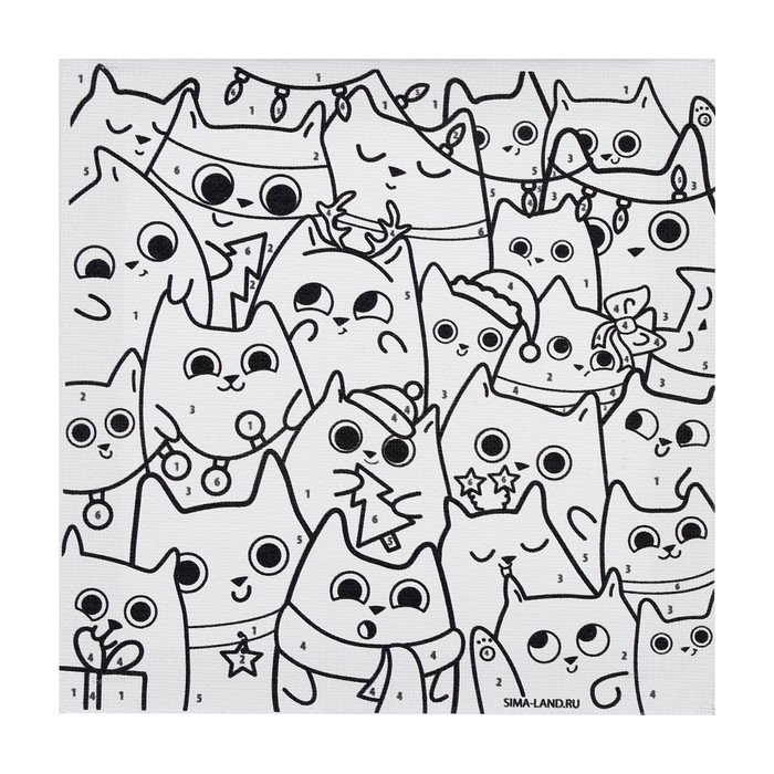 Картина по номерам на новый год на холсте с подрамником &laquo;Новогодние котики&raquo;, 15 х 15 см