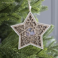 Ёлочная игрушка &laquo;Звезда в снежинках&raquo;, от батареек, свечение тёплое белое