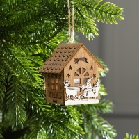 Ёлочная игрушка «Домик с Дедом Морозом на санках», от батареек, свечение тёплое белое Ёлочная игрушка «Домик с Дедом Морозом на санках», от батареек, свечение тёплое белое