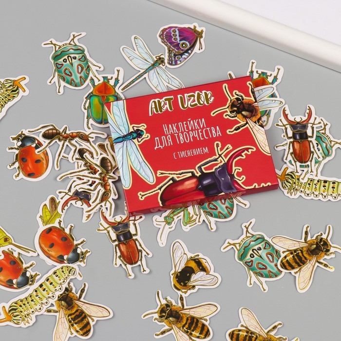 Наклейки для творчества Наклейки для творчества "Насекомые" тиснение золото набор 48 шт 9х7х0,8 см