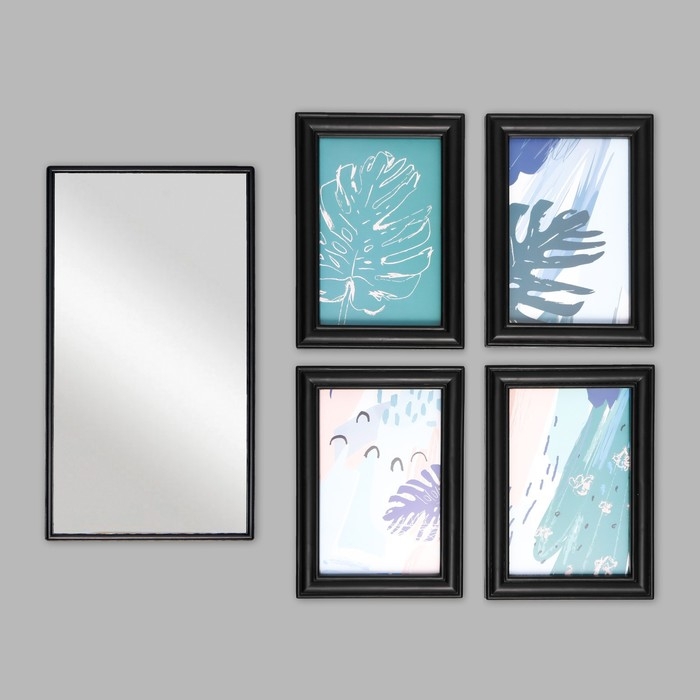 Фоторамка на 4 фото 10х15 см+зеркало Фоторамка на 4 фото 10х15 см+зеркало "Отражение" чёрная набор 5 шт 31х41 см