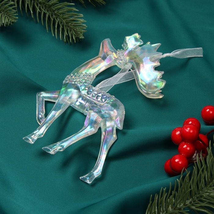 Украшение ёлочное "Гордый олень" 13х8 см, прозрачный перелив