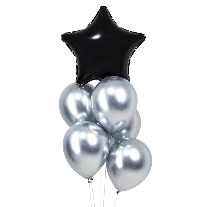 Букет из воздушных шаров &laquo;Звезда&raquo; серебро, набор 7 шт.