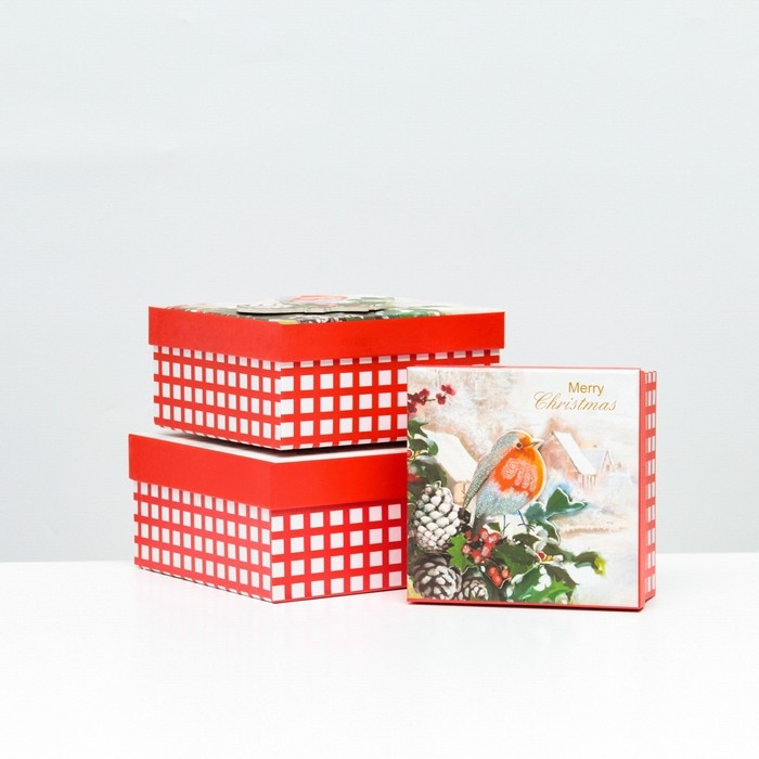 Набор коробок 3 в 1 15,5*15,5*7,5 - 18*18*8,5 - 20*20*9,5 см. Новый год