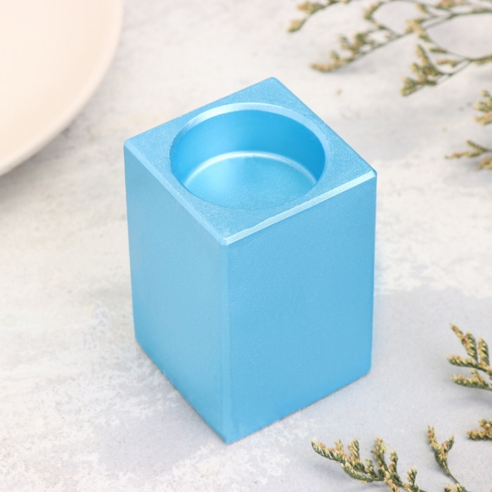 Подсвечник "Квадрат" из гипса, 5х8см, голубой