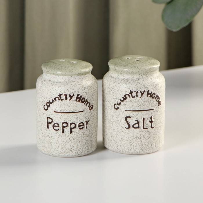 Набор керамический для специй и масел &laquo;Домик в деревне&raquo;, 4 предмета: солонка 115 мл, перечница 115 мл, бутыль для масла 350 мл, бутыль для уксуса 350 мл