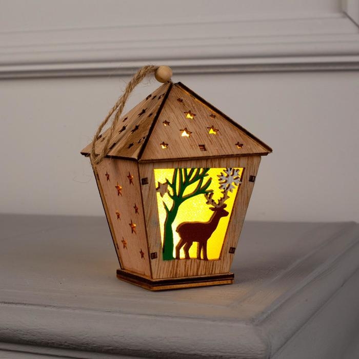 Ёлочная игрушка &laquo;Фонарь с оленем&raquo;, от батареек, свечение тёплое белое