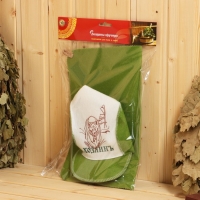 Набор для бани: шапка и коврик "Хозяинъ" зеленый Набор для бани: шапка и коврик "Хозяинъ" зеленый