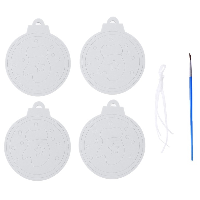 Ёлочное украшение под раскраску &laquo;Варежка&raquo; 4 шт, кисть