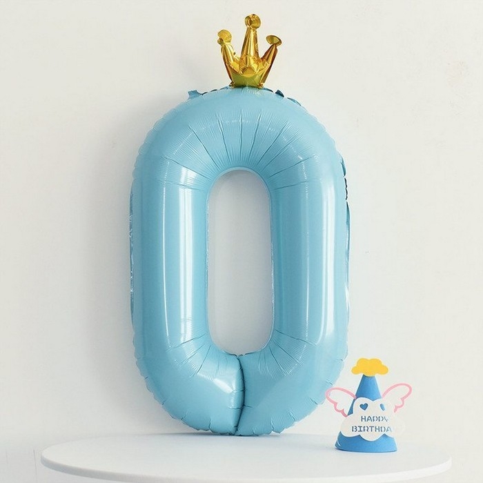 Шар фольгированный 40" &laquo;Цифра 0 с короной&raquo;, цвет голубой