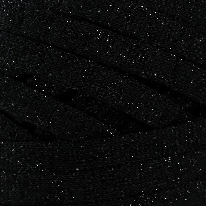 Трикотажная пряжа "Риббон" с люрексом 85м/170&plusmn;5 гр (Черный, люрекс: Черный)