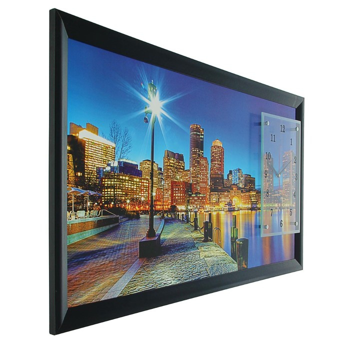 Часы-картина настенные, интерьерные "Ночной город и архитектура", 50 х 100 см, на холсте, бесшумные