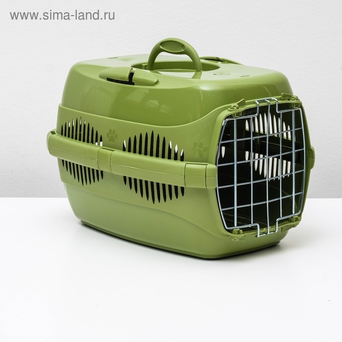 Переноска для животных до 9 кг Переноска для животных до 9 кг "Пижон", металлическая дверь, 43 х 29 х 27,5 см, оливковая