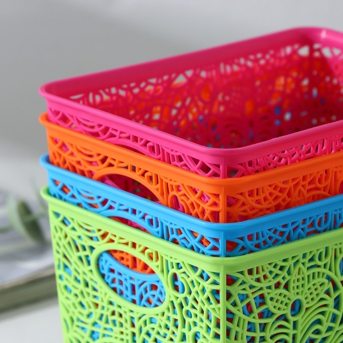 Корзинка для хранения &laquo;Кружевные цветы&raquo;, пластик, 14&times;10&times;8 см, цвет МИКС